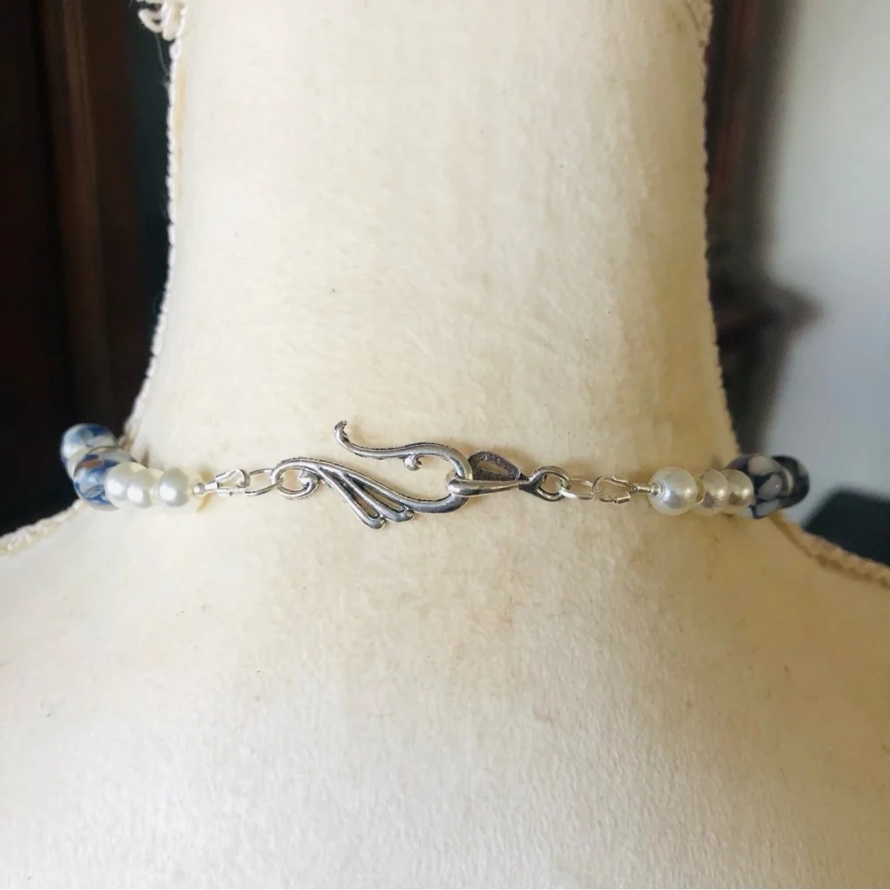 Handcrafted repurpose cal-silica bead Czech glass pearl necklace
